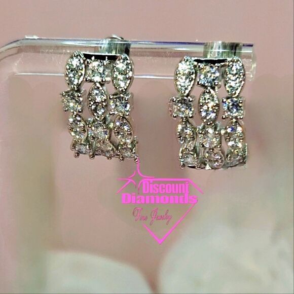 Clear White Baguette Diamond Earrings on 925 Sterling Silver - Picture 10 of 13